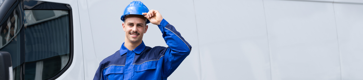Plumber standing next to his white van in Canterbury, Kent